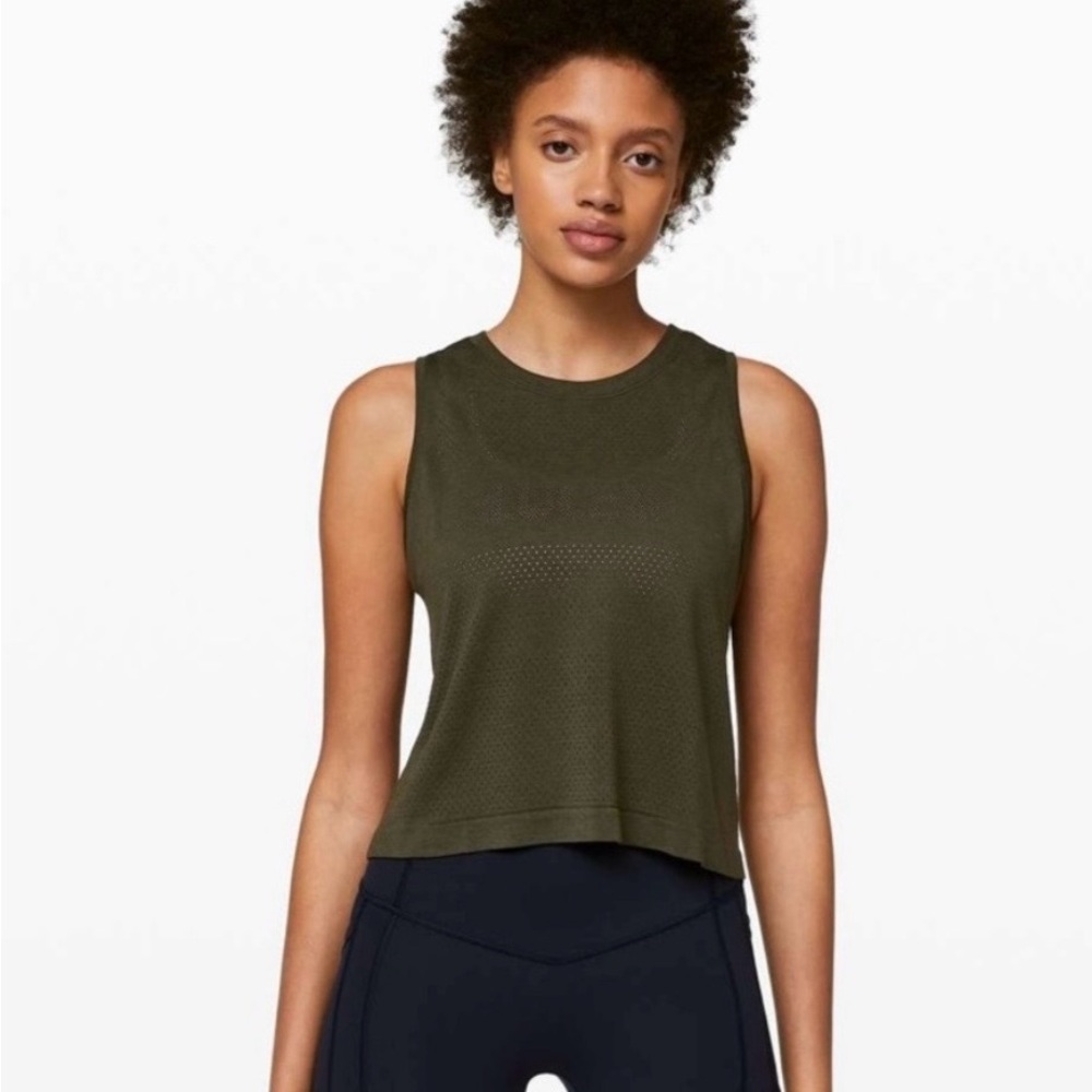 Lululemon Breeze Muscle Crop Olive Green Women's Tee